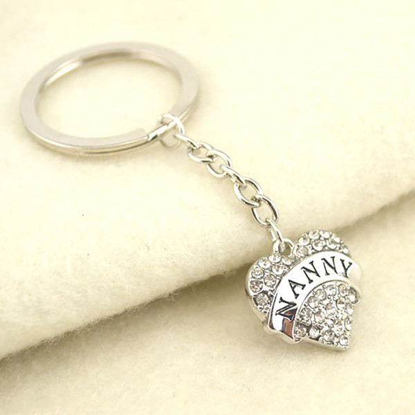 Fashion Clear color Crystal Heart Key Chains NANNY Pendent Family Party Gifts Handbag Key Rings Jewelry