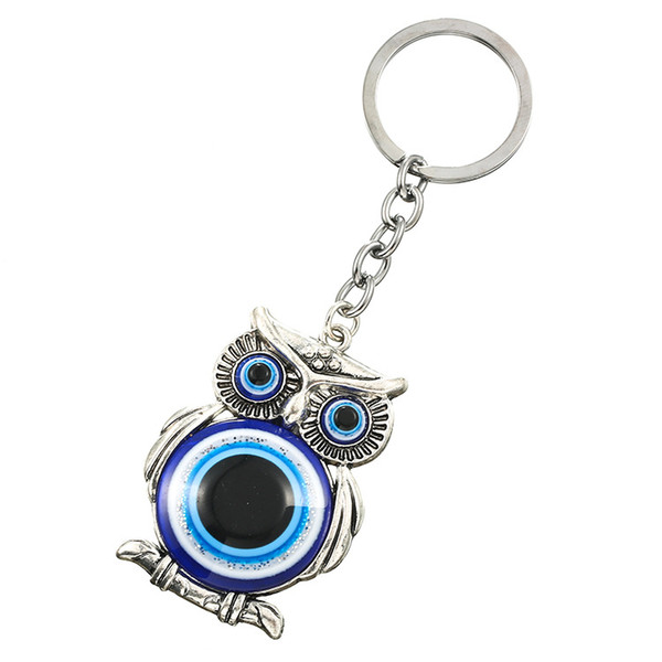 Fashion owl blue eyed metal key ring metal animal key chain jewelry for woman or man