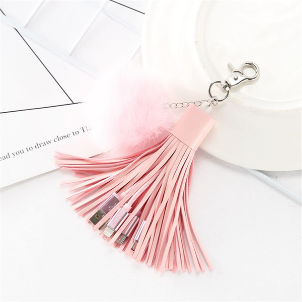 Zoukane Multifunctional USB Braided Cord Charger Bag Pendant Tassel Puffy Ball Keychain Accessories Pompom Decorative Jewelry Charm BP01A