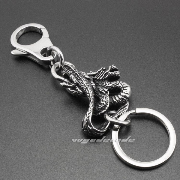 Unique 316L Stainless Steel Dragon Mens Key Ring Biker Punk Keychain 3H002KC