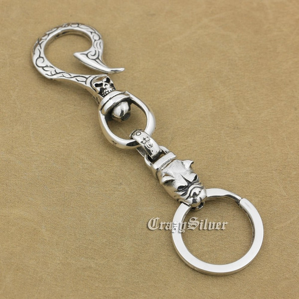 925 Sterling Silver Bulldog Dog Cross Mens Biker Rocker Punk Hook KeyChain 8B008KC