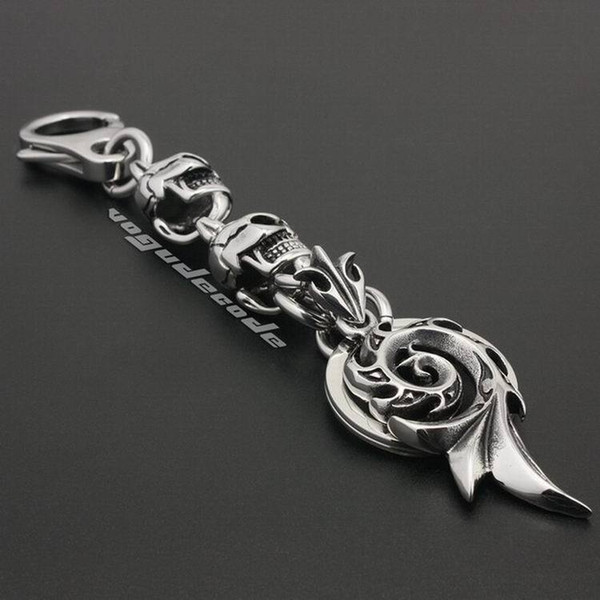 316L Stainless Steel Tribal Tattoo Unique Mens Biker Rocker Keychain 4P016KC