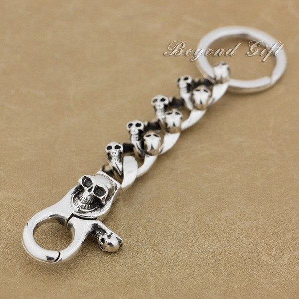 Unique 925 Sterling Silver Skulls Mens Biker Keychain 9N005KC