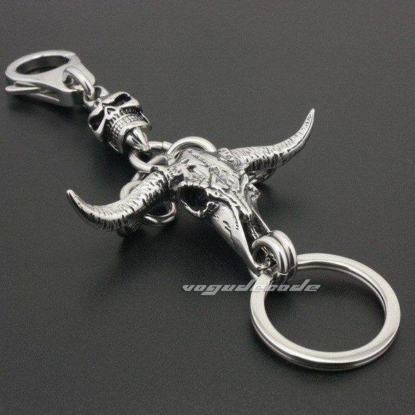 Unique 316L Stainless Steel Minotaur Skull Mens Biker PunK Keychain 4R020KC