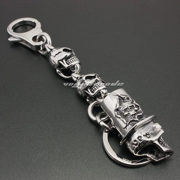 316L Stainless Steel Skull Magician Mens Biker Rocker Punk Keychain 4R023KC