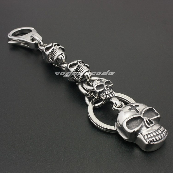 Unique 316L Stainless Steel Cross Skull Mens Biker Rocker Punk Keychain 6K010KC