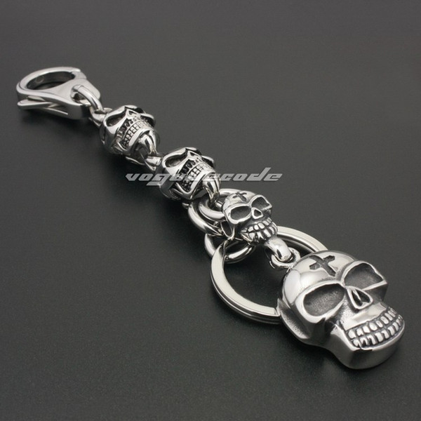 Unique 316L Stainless Steel Skull Jail Mens Biker Rocker Punk Keychain 6K011KC