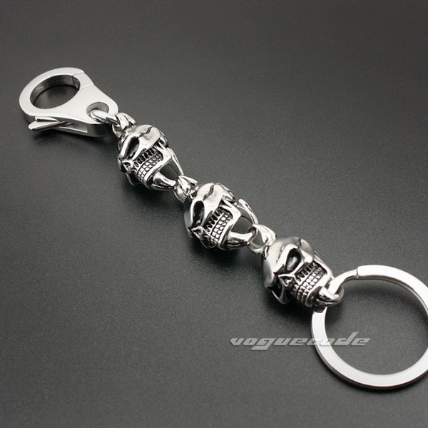 Unique 316L Stainless Steel Skull Mens Biker Rocker Punk Keychain 5L018KC