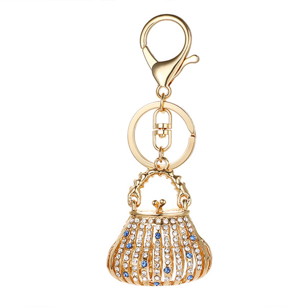 Fashion Gold Color Lobster Clasp Metal Keyring Rhinestone 3D Bag Charms Key Chains For Women Handbag Jewelry