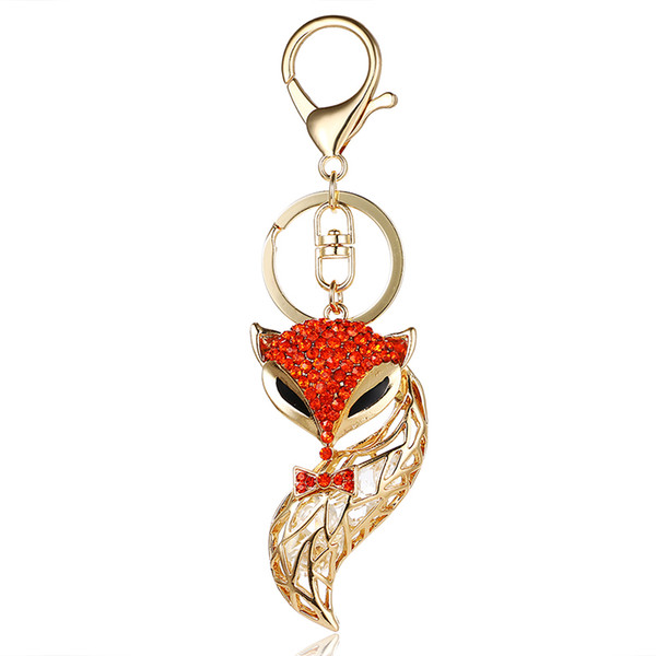 Fashion Gold Color Lobster Clasp Key Rings Dangle Rhinestone Fox Animal Charm Metal Keychains For Women Handbag Jewelry