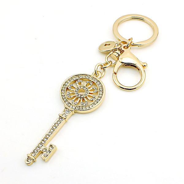 JINGLANG Fashion Lobster Clasp Key Rings Dangle Gold Plated White Rhinestone Key Metal Keychain Luxury Jewelry