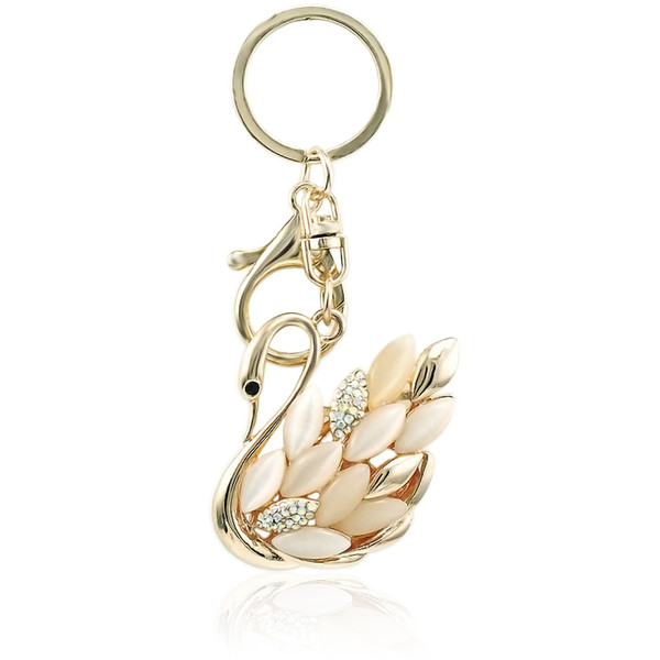 Fashion Gold Plated Animal Lobster Clasp Metal Keyring Rhinestone Opal Swan Charms Keychains For Women Luxury Handbag Jewelry