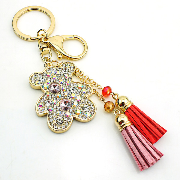 JINGLANG Fashion Keychain Gold Plated Lobster Clasp Dangle Link Chains Rhinestone Bear Tassel Keyrings Luxury Jewelry