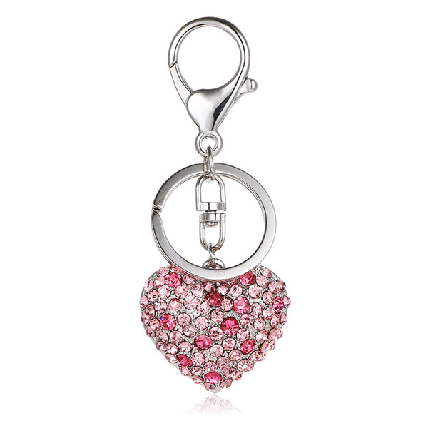 Fashion Silver Color Lobster Clasp Metal Keyring Rhinestone 3D Heart Charms Keychains For Lover Luxury Bag Jewelry