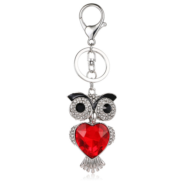 Fashion Silver Color Lobster Clasp Metal Keyring Rhinestone 3D Owl Charms Keychains For Lover Luxury Bag Jewelry