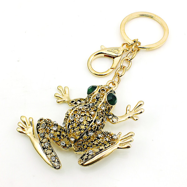 Fashion Lobster Clasp Metal Key Rings Dangle Gold Plated White Rhinestone Pierced Frog Animals Keychain Luxury Jewelry