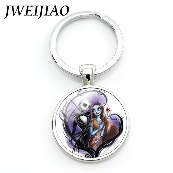 JWEIJIAO 2019 Father's Day keychains Jack Skellington and Sally Nightmare Before Chrismas Keyring Halloween Valentine's Day Gift Custom J724