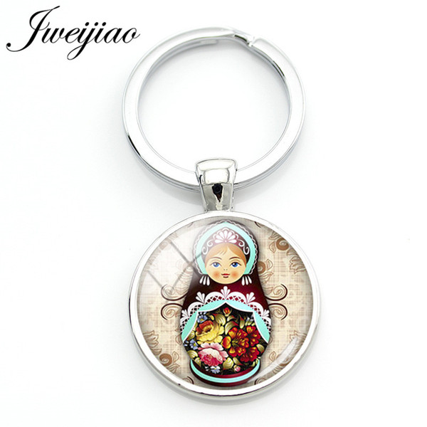 JWEIJIAO Tradition Russian Doll Keychain Matryoshka Japan Dolls Image Glass Gems Key ring Chain Holder Pendant DIY Custom JN14