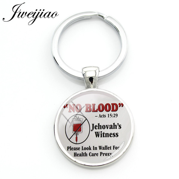 JWEIJIAO Keep Calm and No Blood Key Chain Jehovah's Witnesses Charms Key Ring Glass Cabochon Art Picture Custom Jewelry QF90