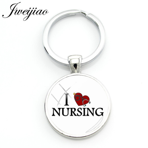 JWEIJIAO Fashion I Love Nursing Keychain Medical Stethoscope Key Chain Rings Holder RN Nurses Doctors' Bag Pendant Custom SE51