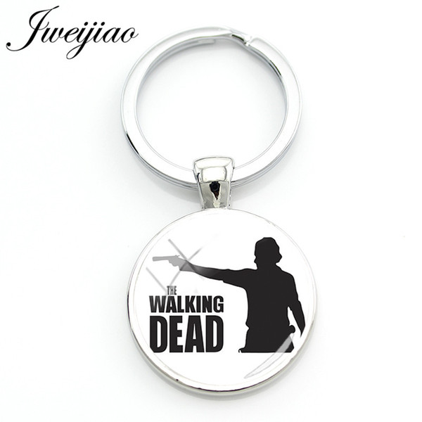 JWEIJIAO Hot selling The Walking Dead Keychain Figure Silhouette Image Glass Cabochon Keyring Gift Custom QF216