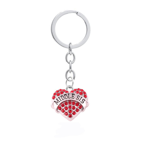 Crystal Lover Heart Middle Sis Family Sister Best Friends Charm Heart Pendant Keyring Jewelry Women Keychain