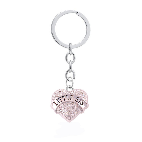 Crystal Lover Heart Little Sis Family Sister Best Friends Charm Heart Pendant Keyring Jewelry Women Keychain