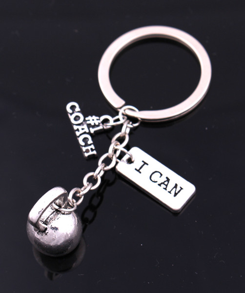 Sport Fitness Keyring with i can Dumbbell Kettlebell Charm Keychain Clasp