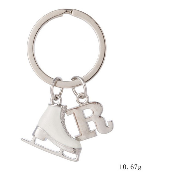 Letter R Initial keychain White Enamel 3D Ice Skate Figure Skating Gift keyring