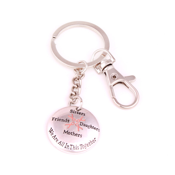 Breast Cancer Awareness 2D Pink Ribbon Sisters Friends Daughters Mothers We Are In This Together keychain