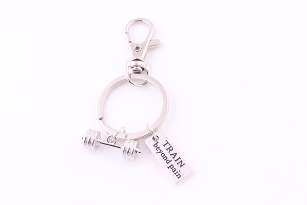 Cross Fit Training Weight Lifting Fitness Dumbell Barbell Silver Charm Keychain Key Ring 