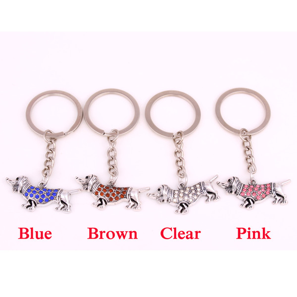 New Crystal Dog Dachshund Keychain Purse Pendant Car Holder Key Ring