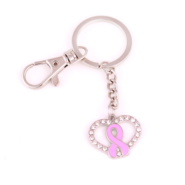 Love Pink Breast Cancer Bracelets Awareness Ribbon Charms Crystal Heart Medical Alert keychain For Women Jewelry