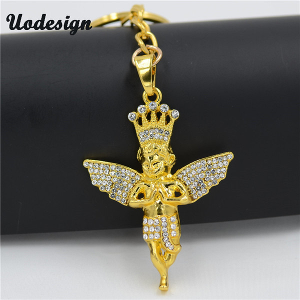 Uodesign Hip Hop Crown Angel keychain Metal Pendant Keychain Metal Key Ring for women&men's Jewelry