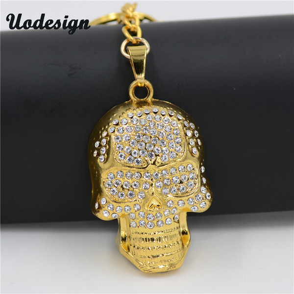 Uodesign Hip Hop Skull Mask Key chains Accessories Crystal Gold Color Hiphop Keychain For Men/Women Jewelry Gift