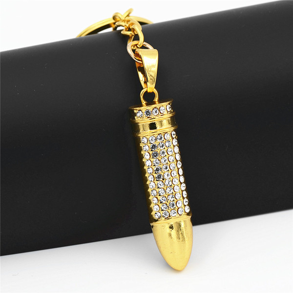 Uodesign Mens Hiphop Jewelry Gold Filled Military Style War Bullet Pendant Long Cuban Curb Chain Hiphop keychain Jewelry