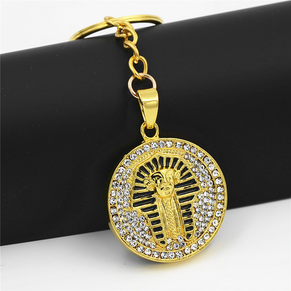 Uodesign Rap Rock Hip-hop Portrait Of Egyptian Pharaoh Pendant keychain New Desigh Flash Powder Bling Mini Keychain for Car