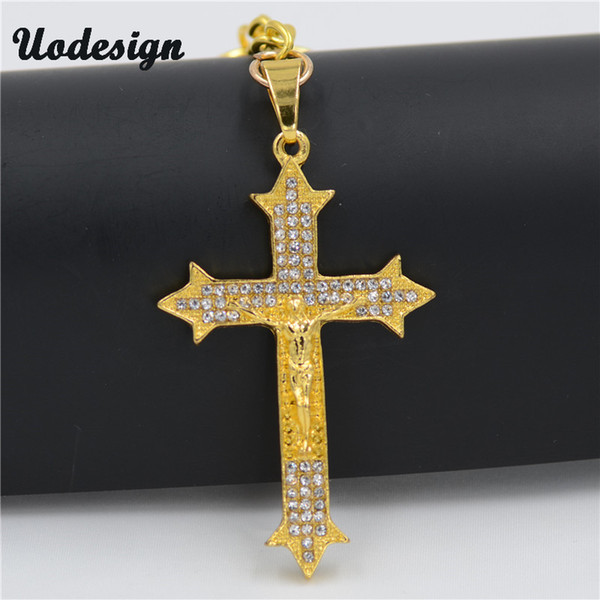 Uodesign New Hot Selling Trendy Cross Jewelry Jesus Piece Key Chains Holder Gold Color Men Crucifix Keychain Christmas Gift