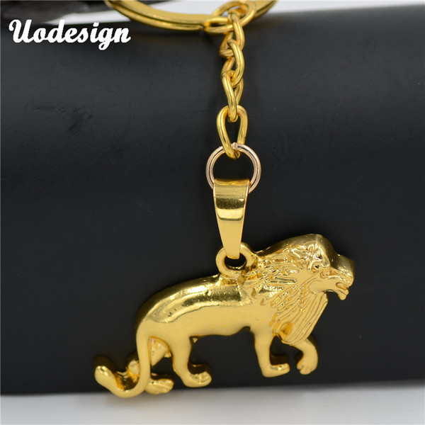 Uodesign High Quality Alloy animal Lion Pendant keychain Gold Color Chain Hip-hop Jewelry For Men