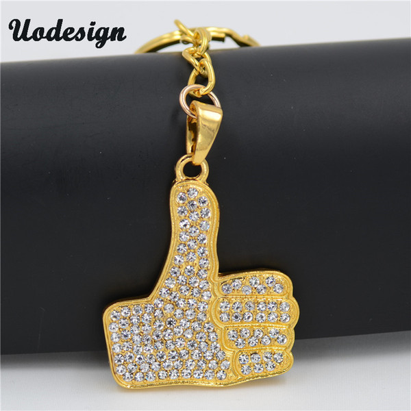 Uodesign Hip Hop Thumb Up Crystal Gold Color Hiphop Keychain For Men/Women Jewelry Gift