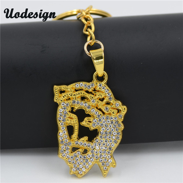 Uodesign New Hip Hop Gold Color Masked Jesus Face Pendant Keychain For Men/Women Jewelry Gift