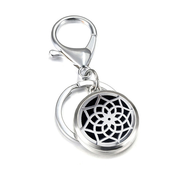 Stainless Steel Aromatherapy Diffuser KeyChains Flower OM Essential Oil Diffuser Magnetic Locket Key Rings Men Women