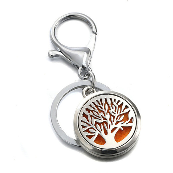 Tree of Life Essential Oil Diffuser Key Rings Leaf Stainless Steel Magnetic Locket Round Perfume Keychain