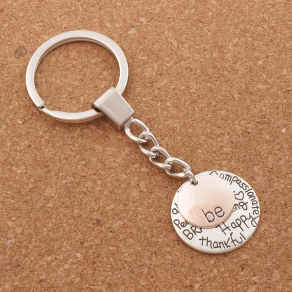 Be Happy Keychain Bag Pendant 15pcs/lot Be Friend Brave Happy Strong Car Key Chain Ring Holder K1622/3