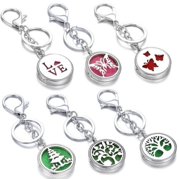 Aromatherapy Perfume Locket Keychain Butterfly Cat Elephant Elk Essential Oil Diffuser Scent Key Chain Keyring with 10pcs pad Christmas Gift