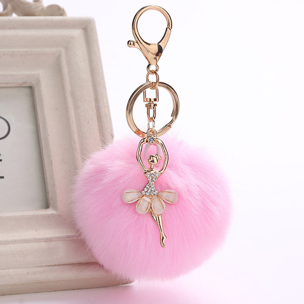 Fashion Car Key Chain For Women Handbags Pendant Plush Rex Rabbit Hair Ball Key Chain Imitation Hair Rhinestone Keychain