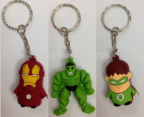 Hot Sale! New 30 pcs Mixed The Avengers Iron Man Hulk 3D Silicone Key Chain Key Ring L--13