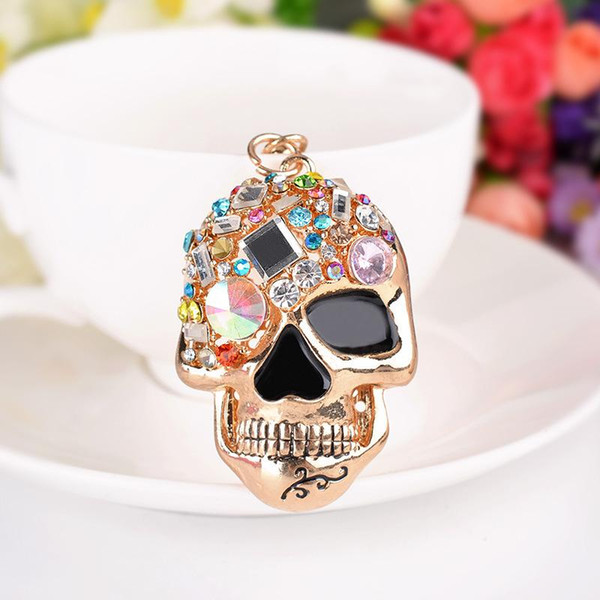 2019 Skeleton Head High Quality Creative Crystal Skull Metal Key Holder Keychains Bling Bag Charm Pendant Zip Keychain Wholesale Bag Purse