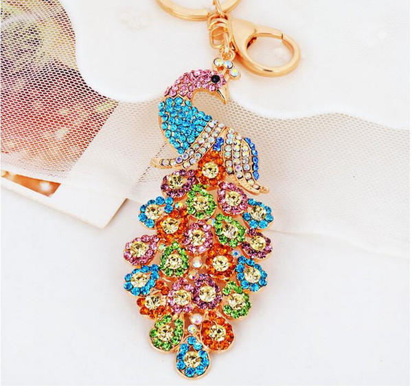 2019 Colorful Rhinestone Peacock Pendant Keychains Animal Keyrings Charm Jewelry For Women gift 5 colors Peacock alloy keychain