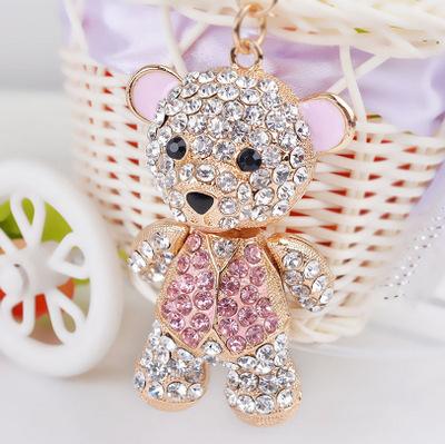 2019 Fashion Animal Design Keychains Sparkling Full Rhinestone Teddy Bear Pendant Gold Color Metal Keyrings Metal point diamond keychain